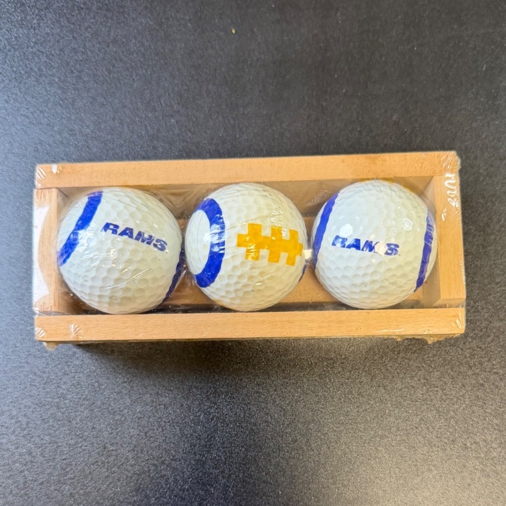 Vintage Los Angeles Rams NFL Golf Balls Set of 3 in Wooden Crate McArthur JB5